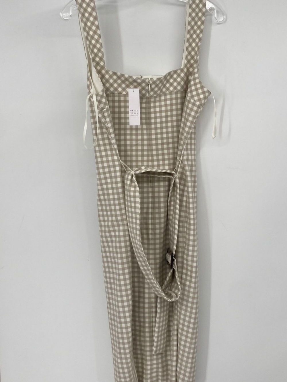 NWT $170 White House Black Market Gingham Biscotti Dress Sz 12 WHBM beige/ white - Picture 7 of 9